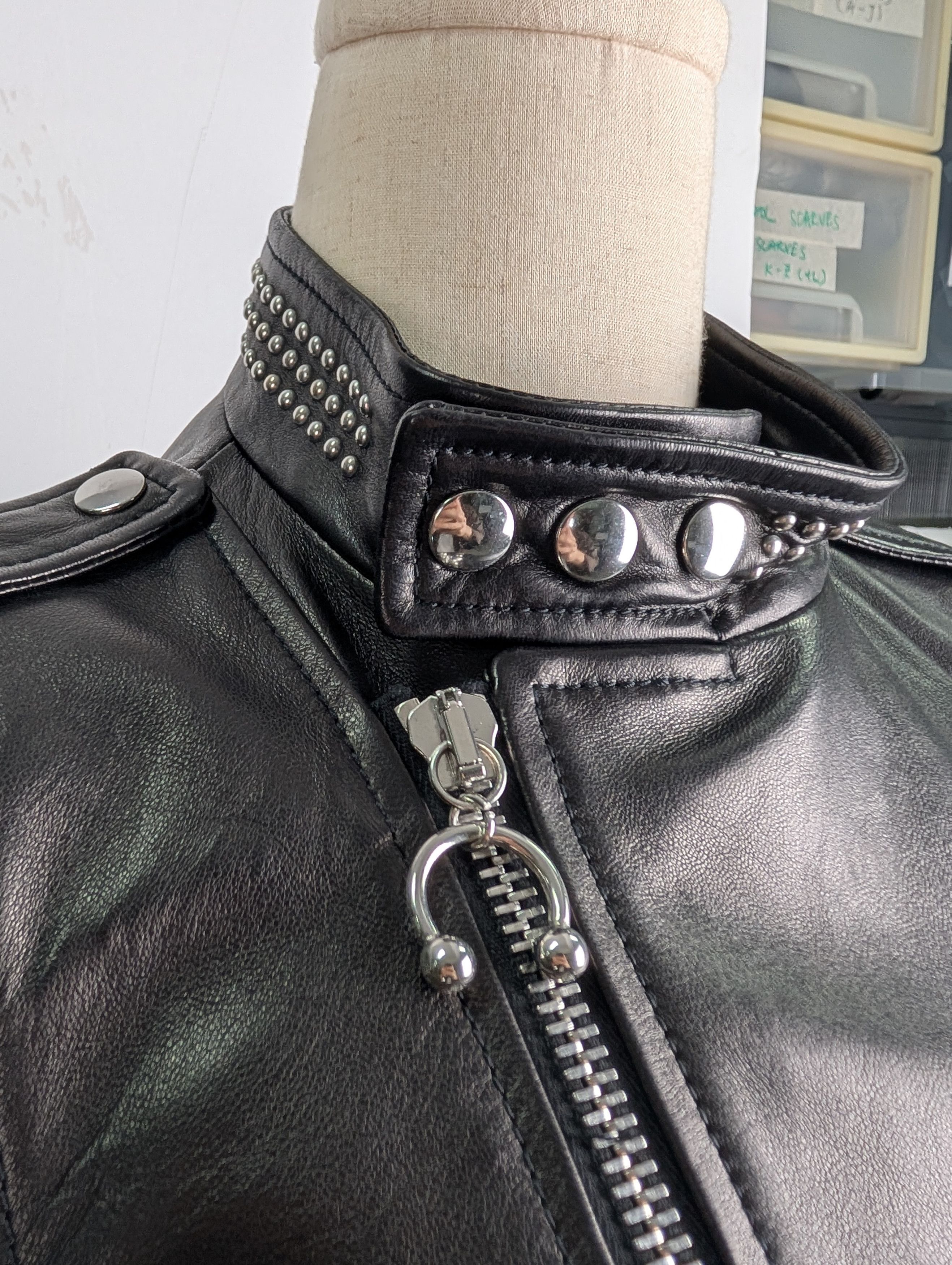RED Valentino Red Valentino Black Leather Biker Jacket with Silver Collar Size S / US 4 / IT 40 - 5 Thumbnail