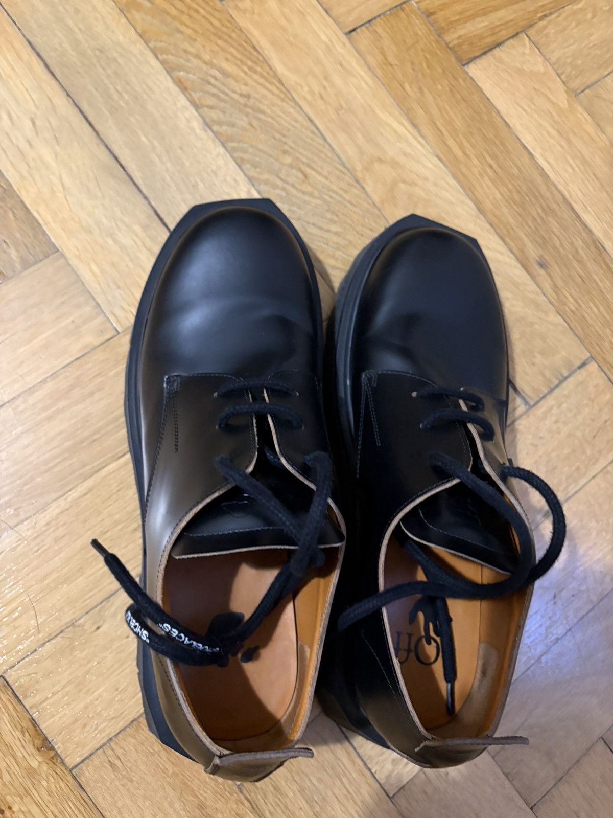 Off-White Black Leather Spongesole Derby Shoes Size US 10 / EU 43 - 10 Thumbnail