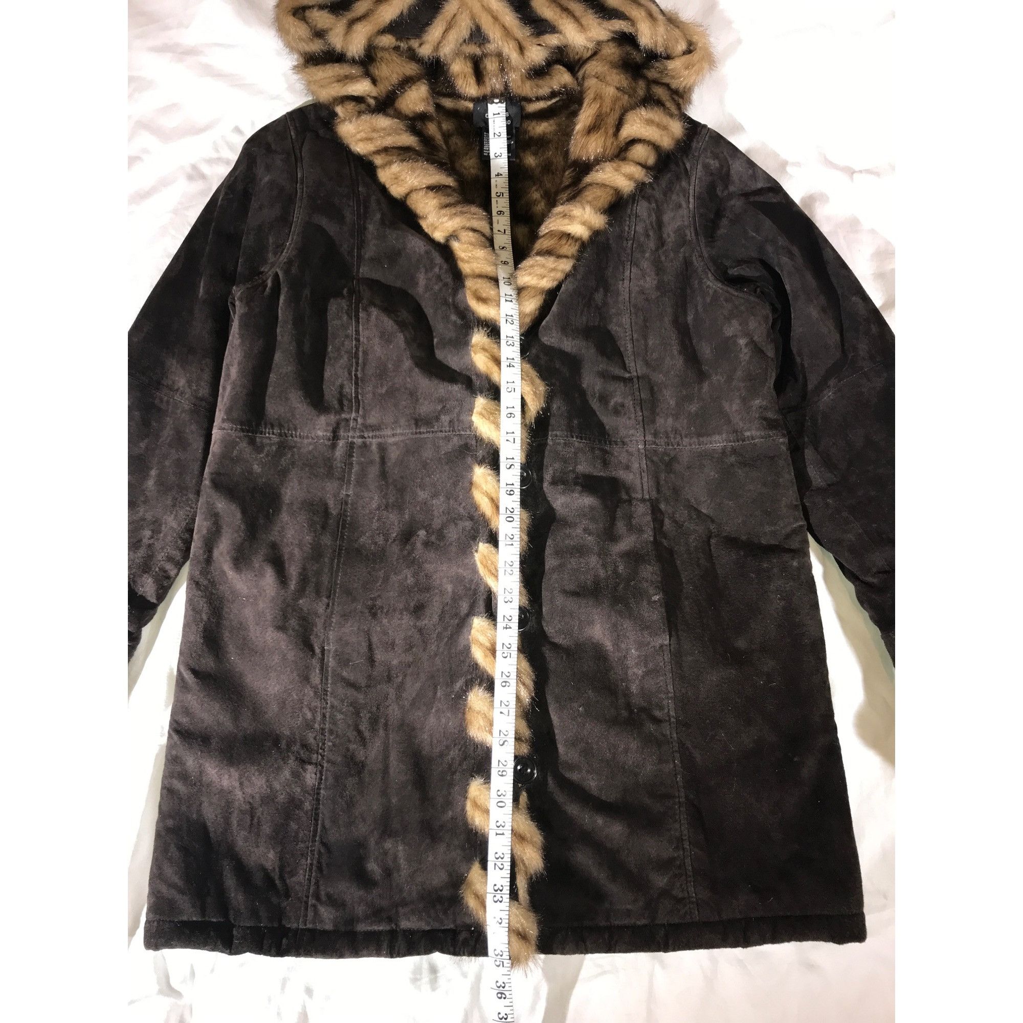 Designer Vintage Dennis Basso Brown Suede With Faux Fur Lining Parka Size L / US 10 / IT 46 - 6 Thumbnail