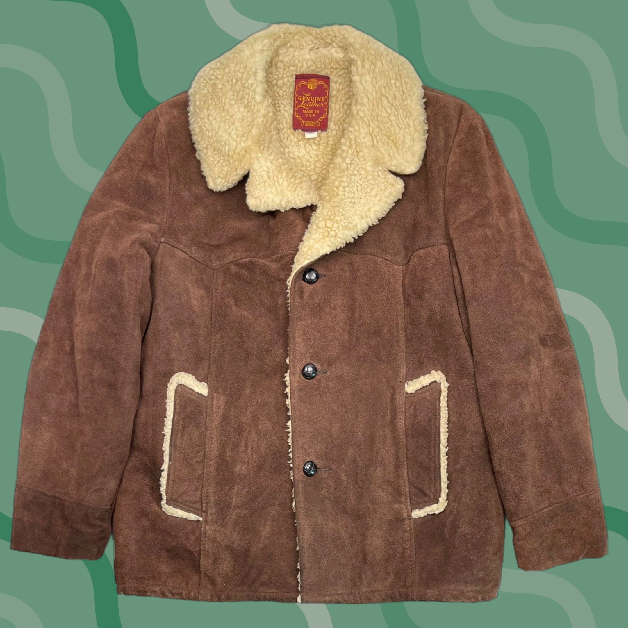 Vintage VINTAGE Ranch Leather Jacket - Suede Wool Sherpa Lined Coat, 90s USA Made, Brown, Size 40, Unisex Adults Size US XXS / EU 40 - 1 Thumbnail