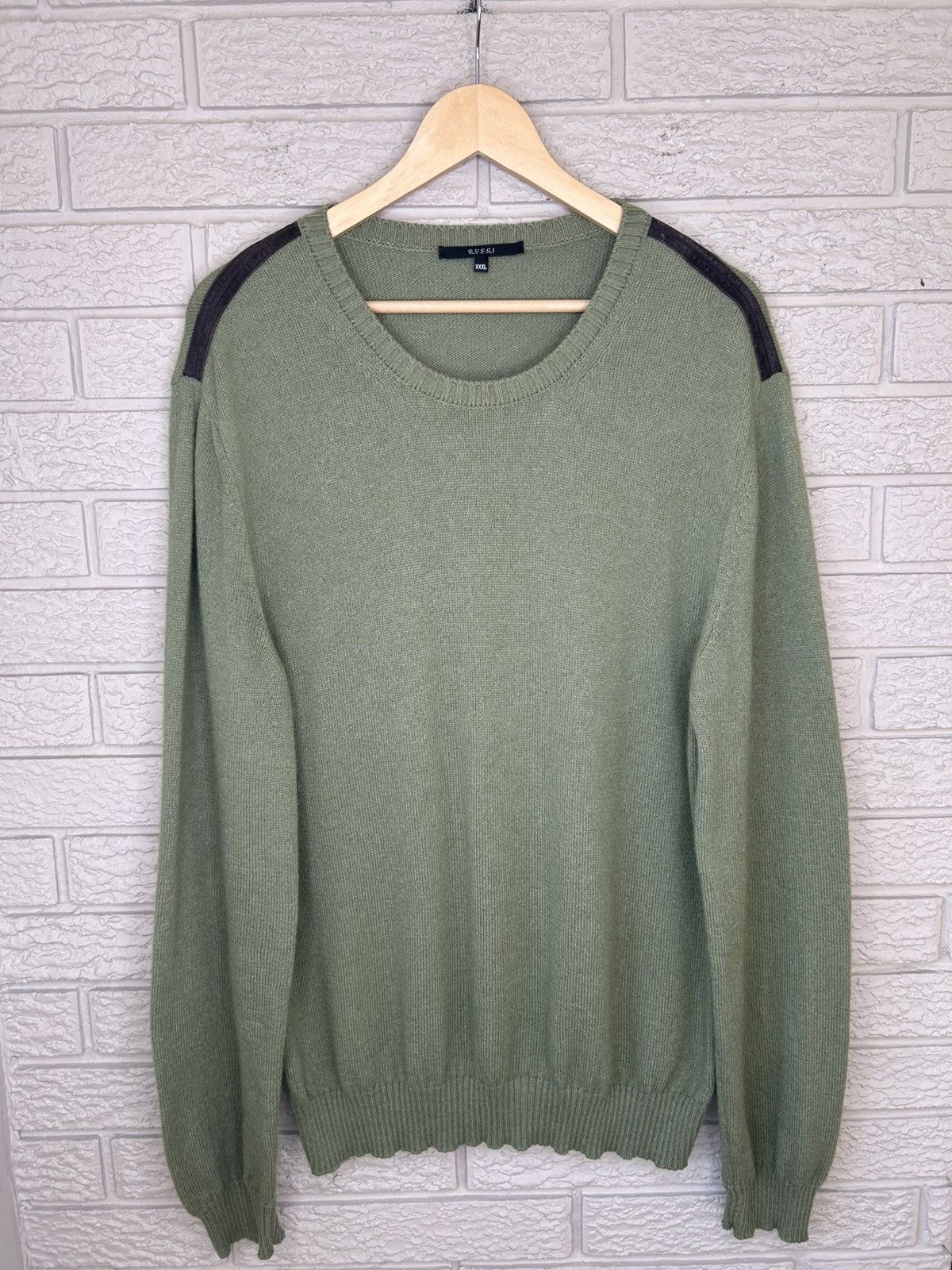 Gucci Gucci Alpaca Silk Olive Green Calfskin Patch Knit Sweater Size US XL / EU 56 / 4 - 1 Thumbnail