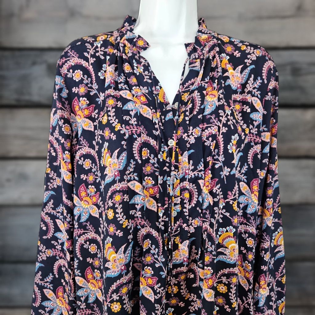 Loft LOFT Ann Taylor Womens Top Sz Large Blue Purple Floral Long Sleeve Size L / US 10 / IT 46 - 1 Thumbnail