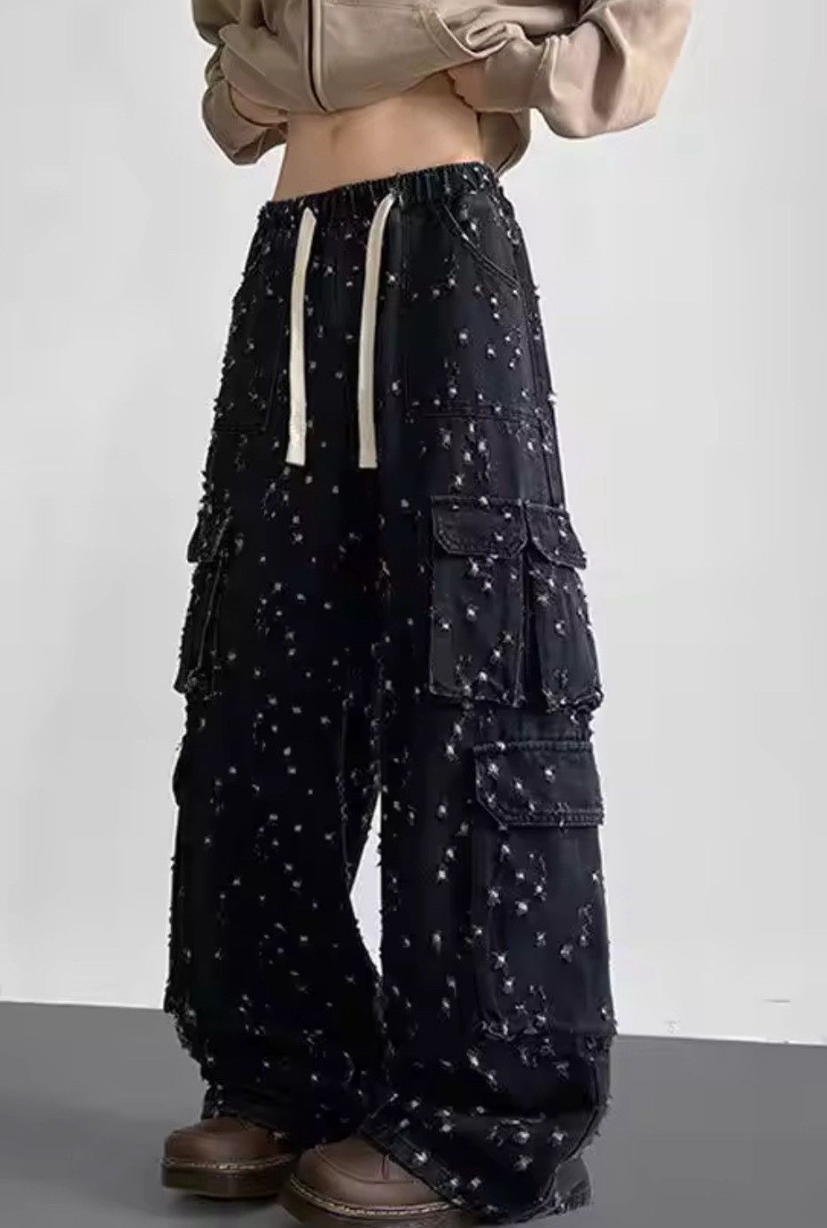 Japanese Brand Distressed Dot Denim Cargo Pants – Relaxed Fit, Vintage-Insp Size US 28 / EU 44 - 4 Thumbnail