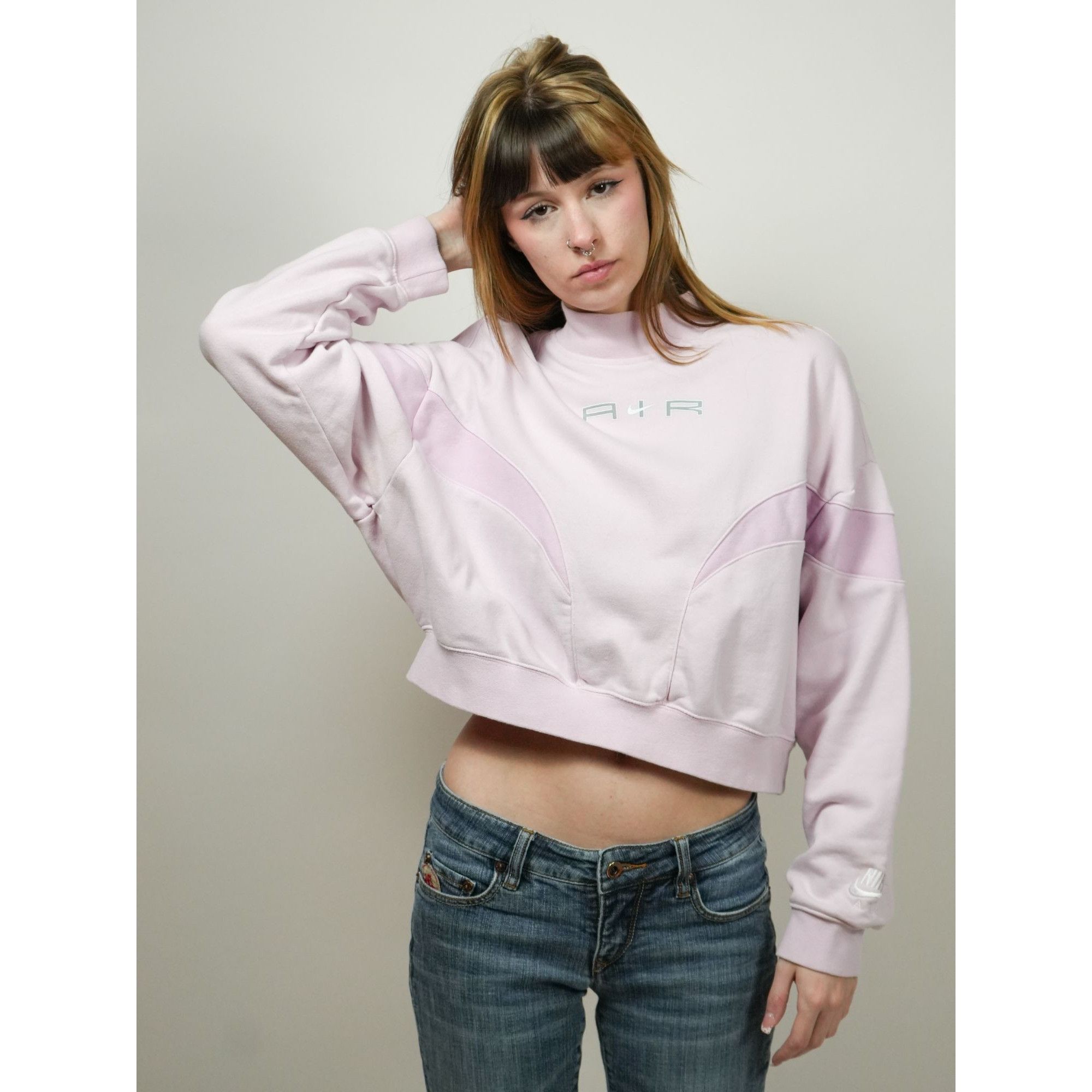 Nike Vintage Nike Pink Cropped Half Turtleneck Sweatshirt Size M / US 6-8 / IT 42-44 - 1 Thumbnail