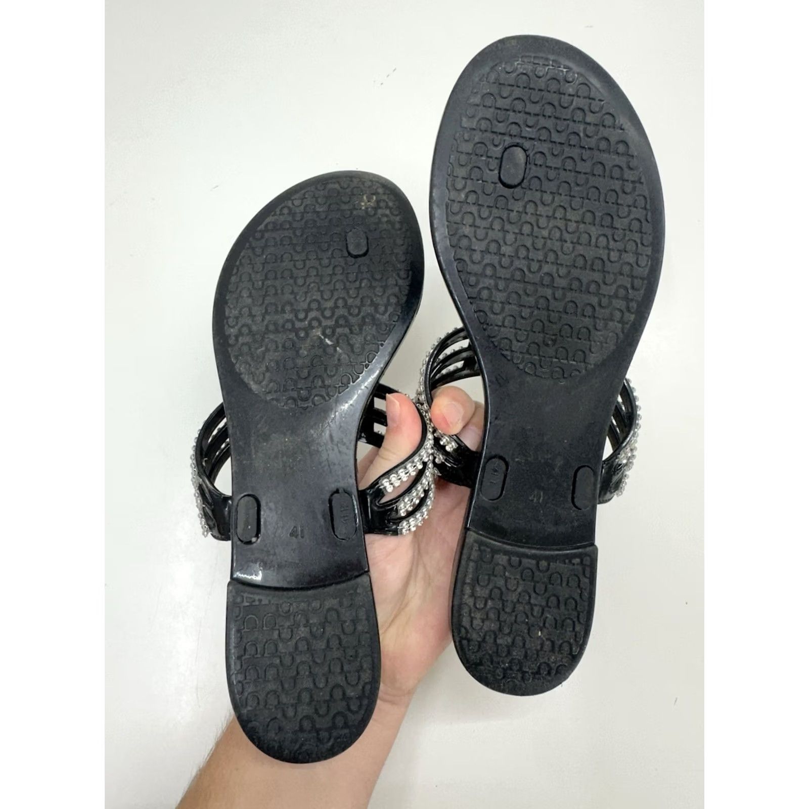 Vintage Qupid Womens Sandals Size 41 Black Gem Embellished Thong Slip On Sandals Size US 11 / IT 41 - 7 Thumbnail
