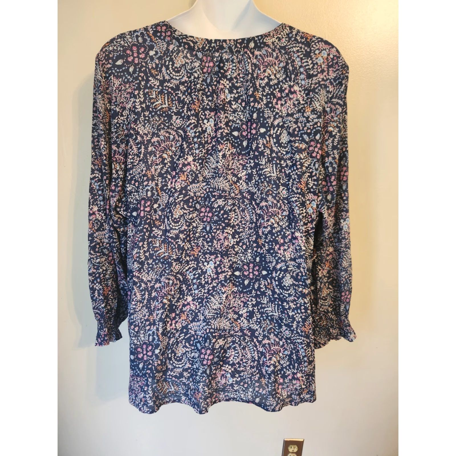 Vintage Sonoma Navy Blue Floral Pattern Smocked Long Sleeve Shirt 4X Size XXL / US 16-18 / IT 52-54 - 5 Thumbnail