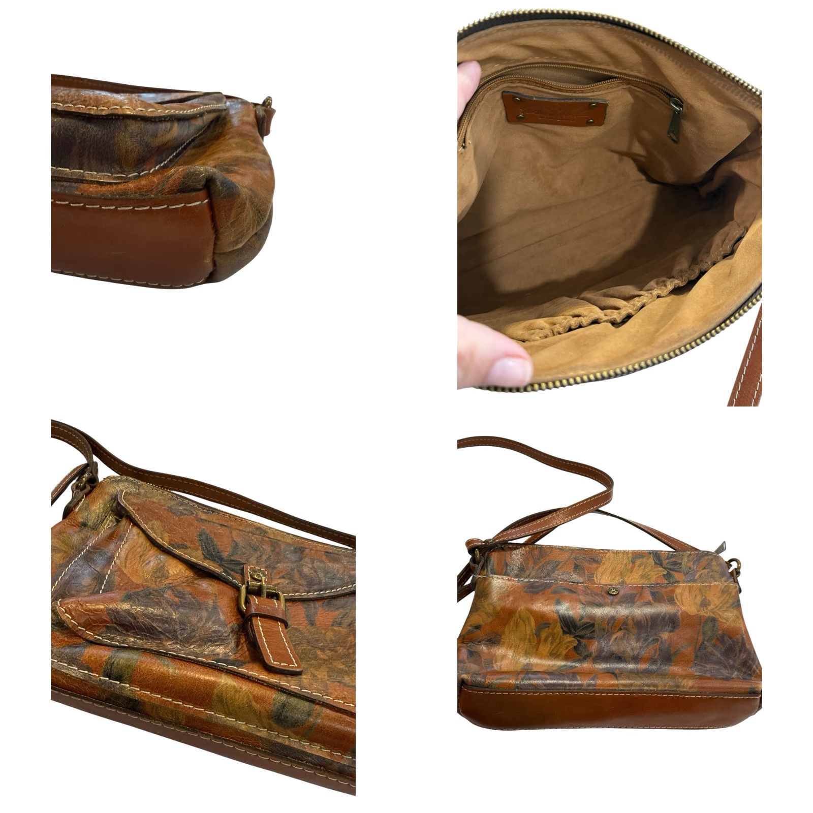 Patricia Nash Patricia Nash Avellino Floral Leather Crossbody Handbag Purse Fall Colors Size ONE SIZE - 8 Thumbnail