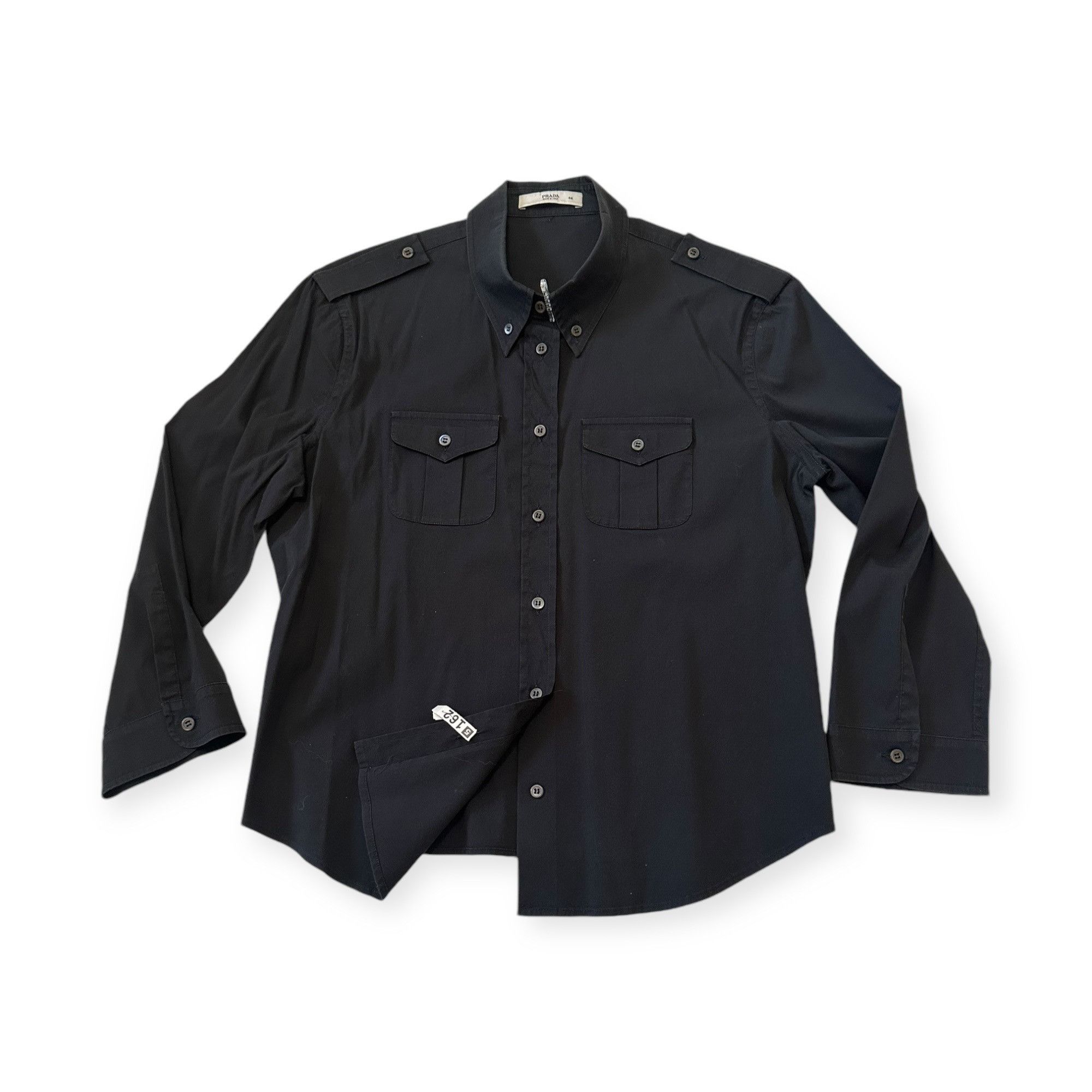 Prada Black Stretch Cotton Shirt Epaulettes Made in Italy,