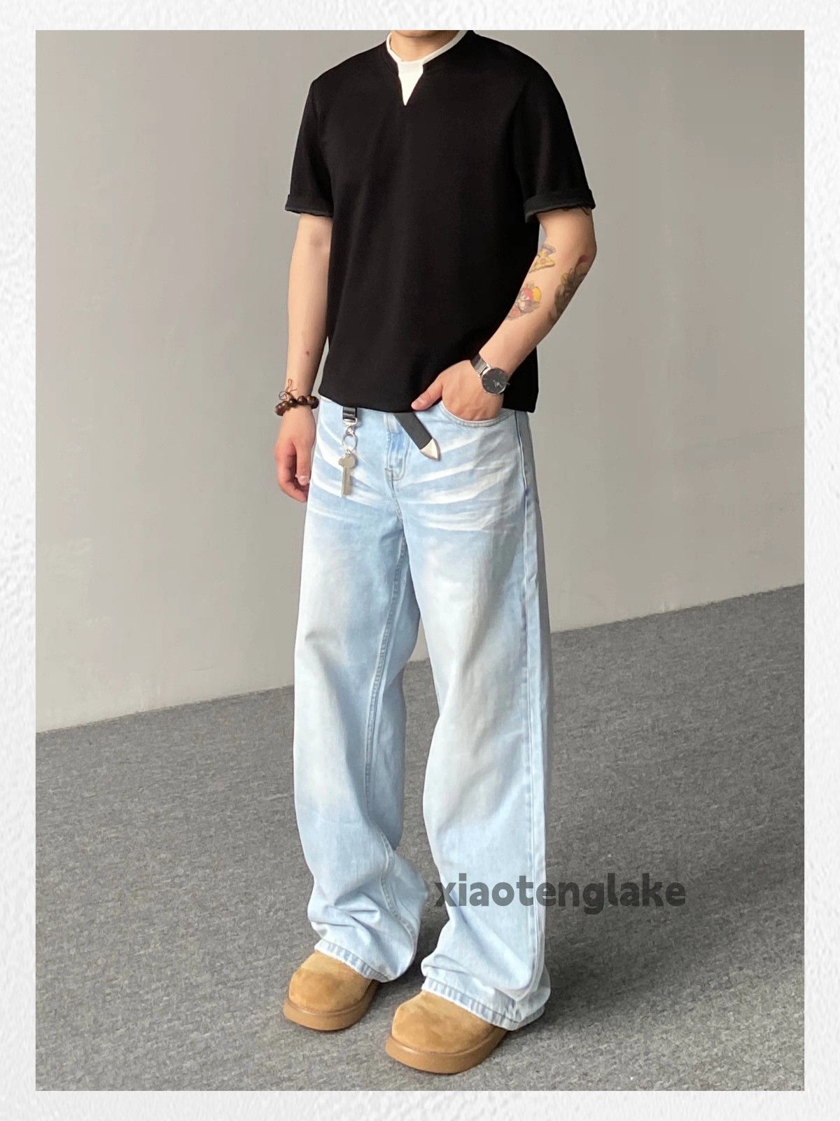 Jean custom light blue faded loose baggy hiphop y2k jeans Size US 28 / EU 44 - 4 Thumbnail