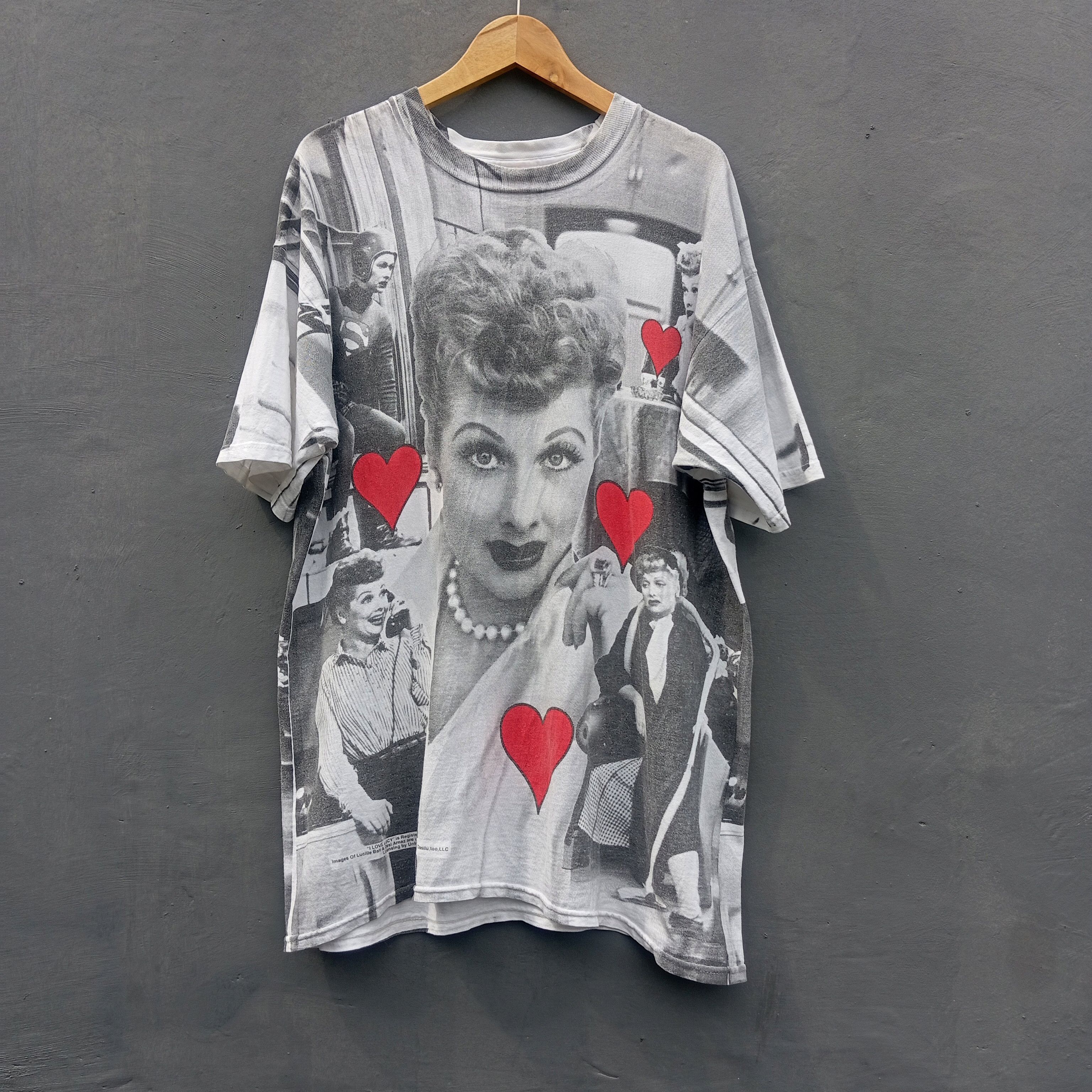 image of Movie x Vintage I Love Lucy Allover Print T Shirt in Black/White, Men's (Size XL)