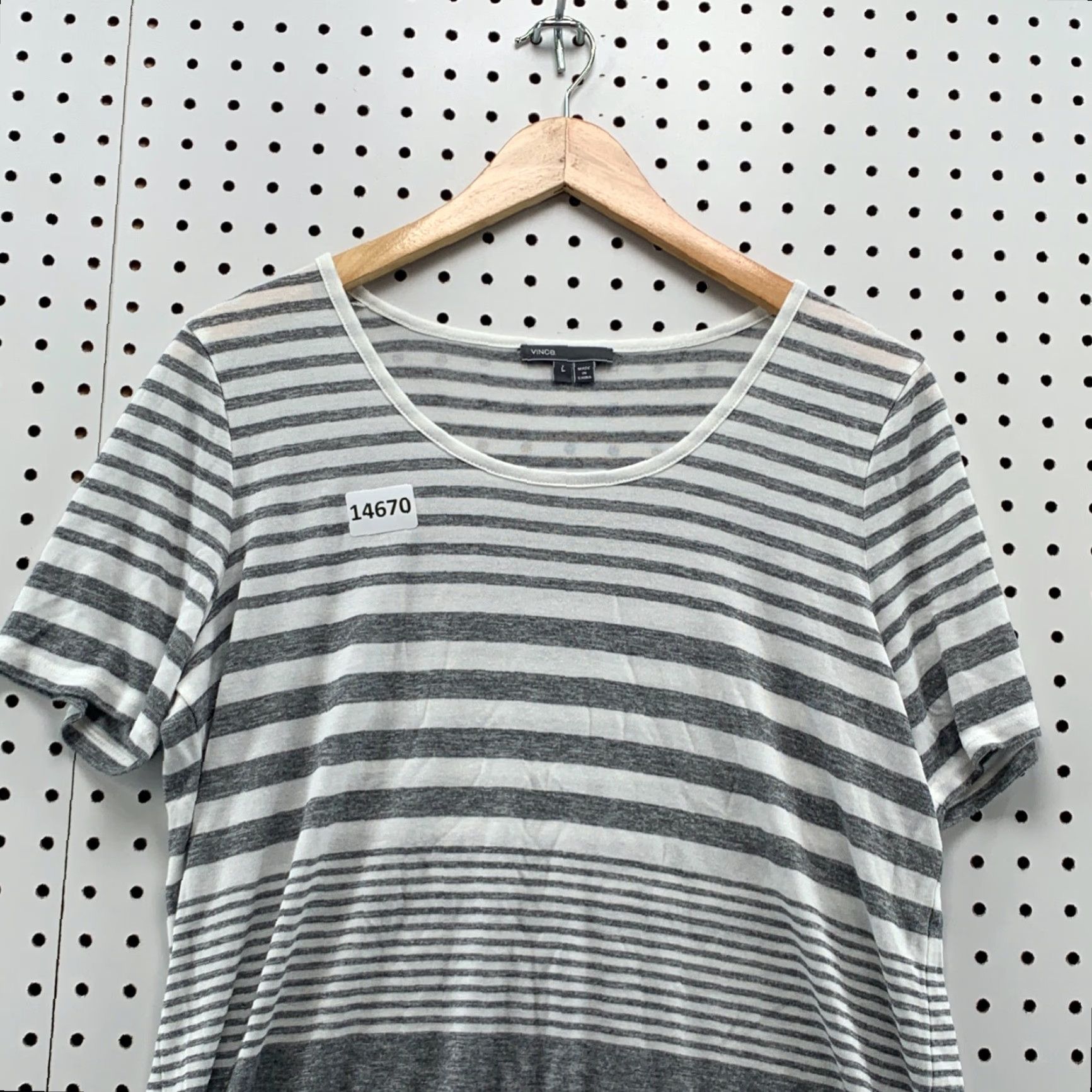 Vince Vince. Women Gray Short Sleeve T-Shirt Large Ladies Striped Short Sleeve Size L / US 10 / IT 46 - 2 Thumbnail