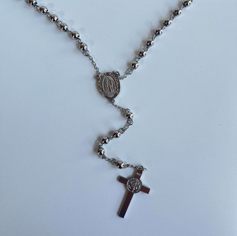 Jewelry Y2K 2000s chrome silver rosary bead necklace Size ONE SIZE - 5 Thumbnail