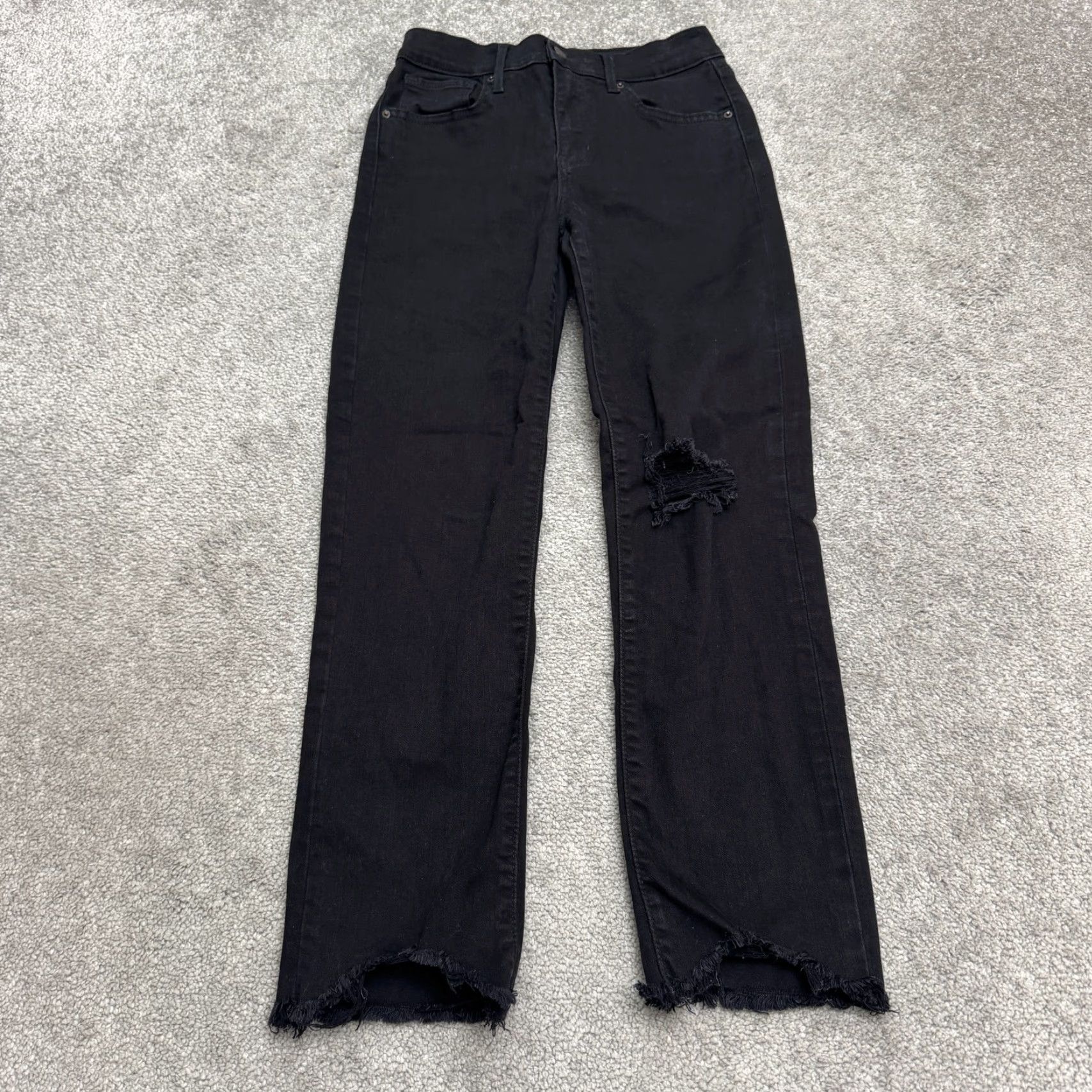 Levi's Levi's 724 High Rise Straight Crop Jeans Womens 25 Black Distressed Casual Size 42" / US 20 - 2 Thumbnail