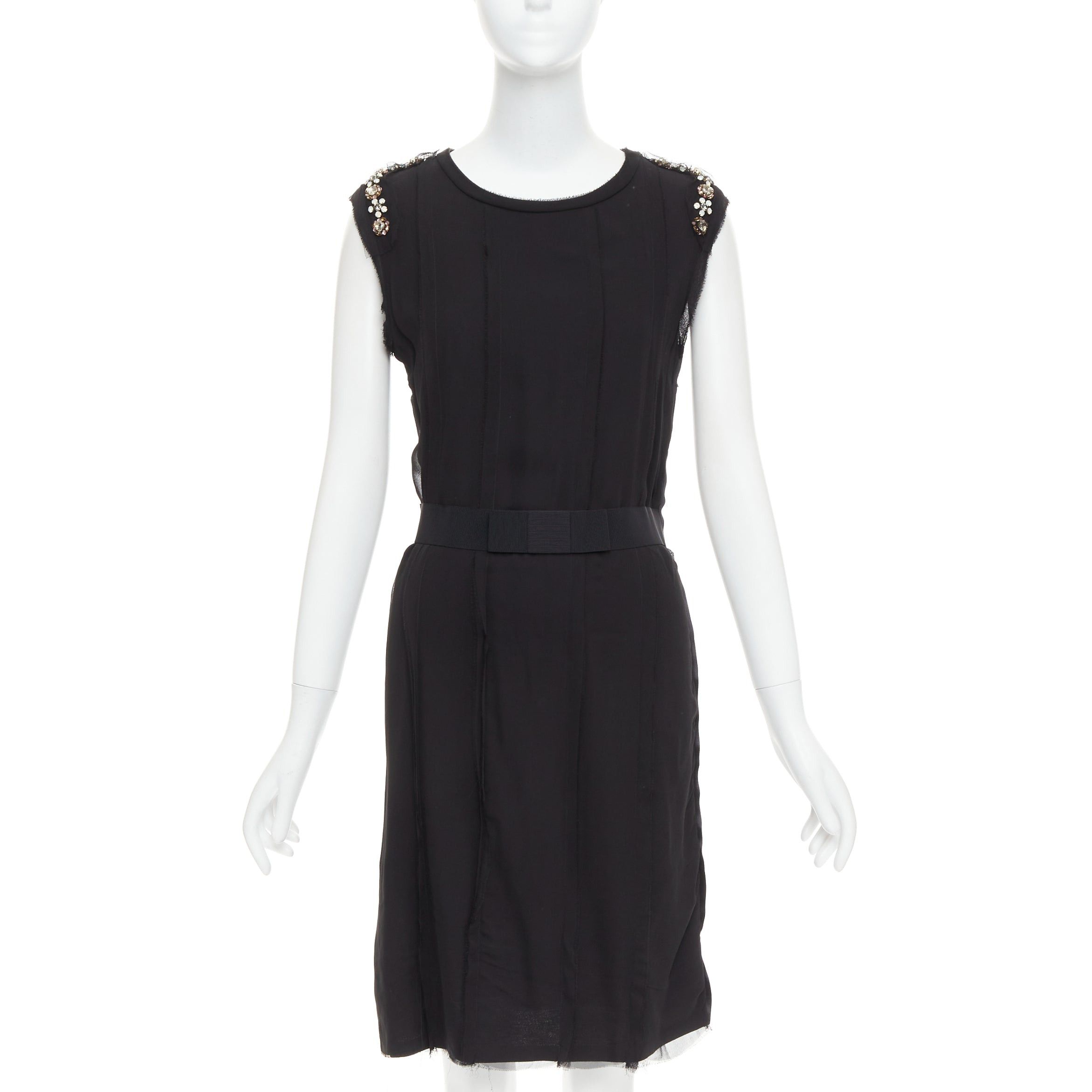 Lanvin LANVIN black bamboo cotton crystal rhinestone belted dress M Size M / US 6-8 / IT 42-44 - 1 Thumbnail
