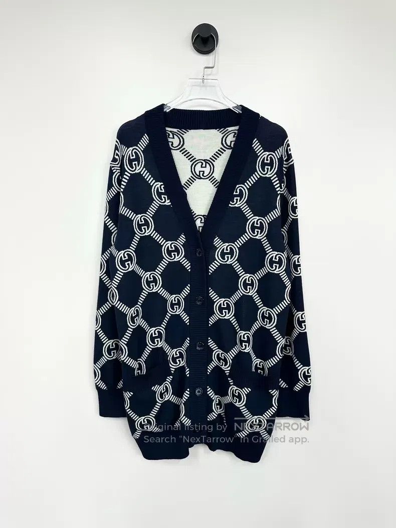 Gucci Gucci Dark blue full printed logo double-sided wool knitte Size XS / US 0-2 / IT 36-38 - 1 Thumbnail