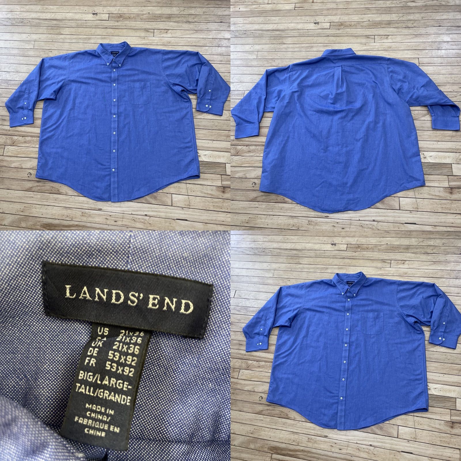 Lands' End VINTAGE Lands' End Button-Up Shirt Men Big & Tall 21x36 Blue Twill Oxford Button-Down Collar Size US XXL / EU 58 / 5 - 9 Thumbnail