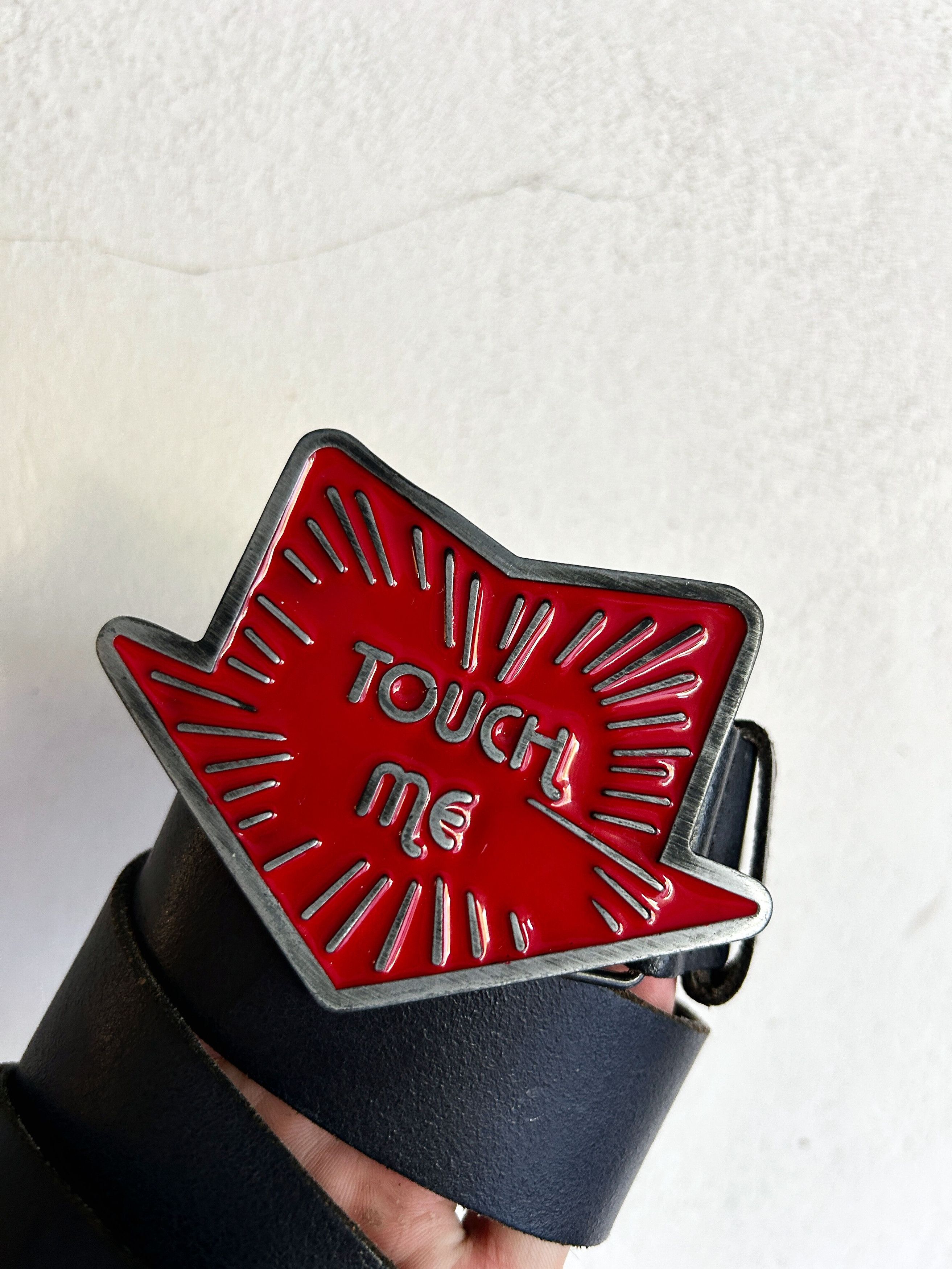 Vintage Statement Leather Belt Touch Me Buckle Y2K Punk Size ONE SIZE - 5 Thumbnail