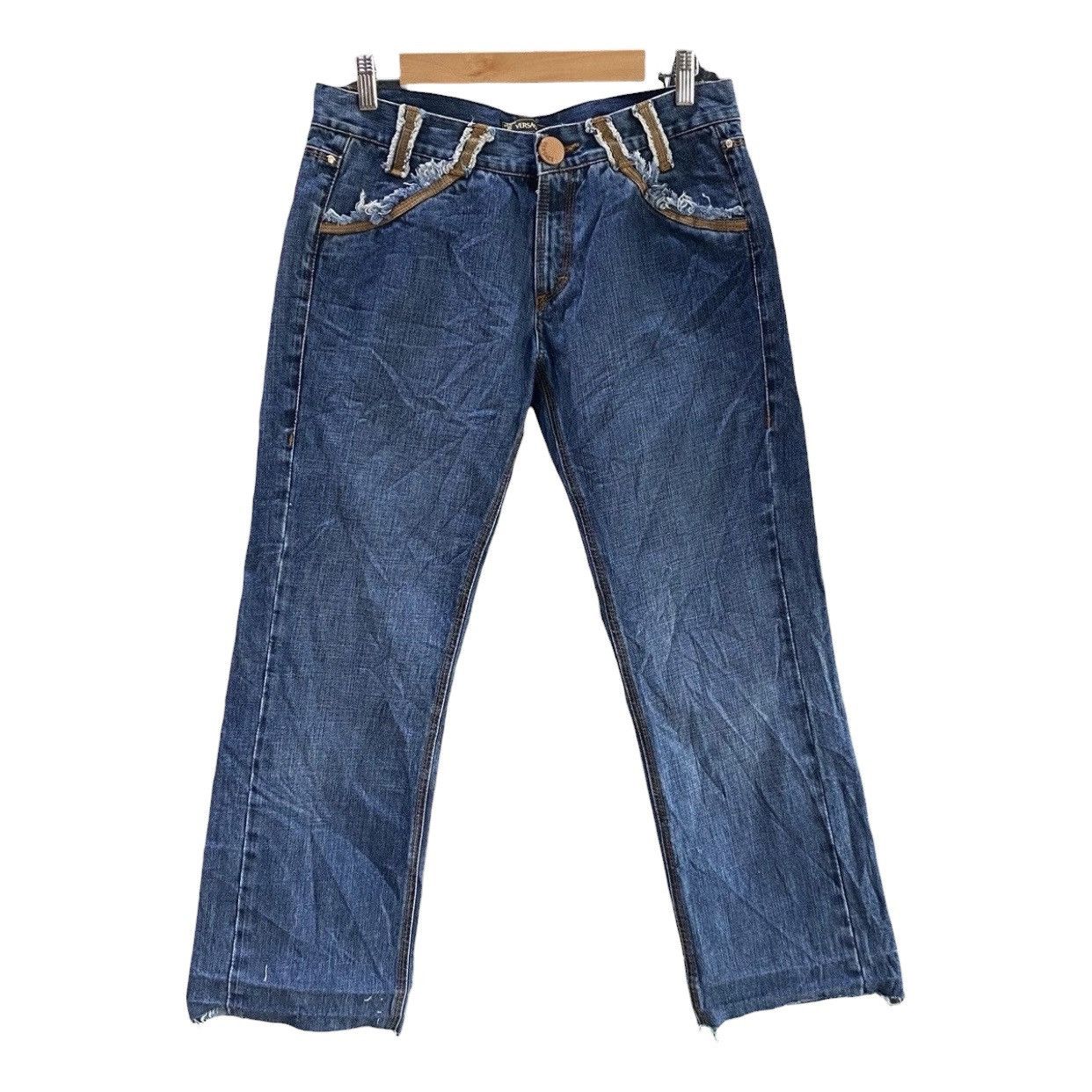 Versace Archival Versace Y2K Frayed Pocket Distressed Jeans Blue Size US 29 - 1 Thumbnail