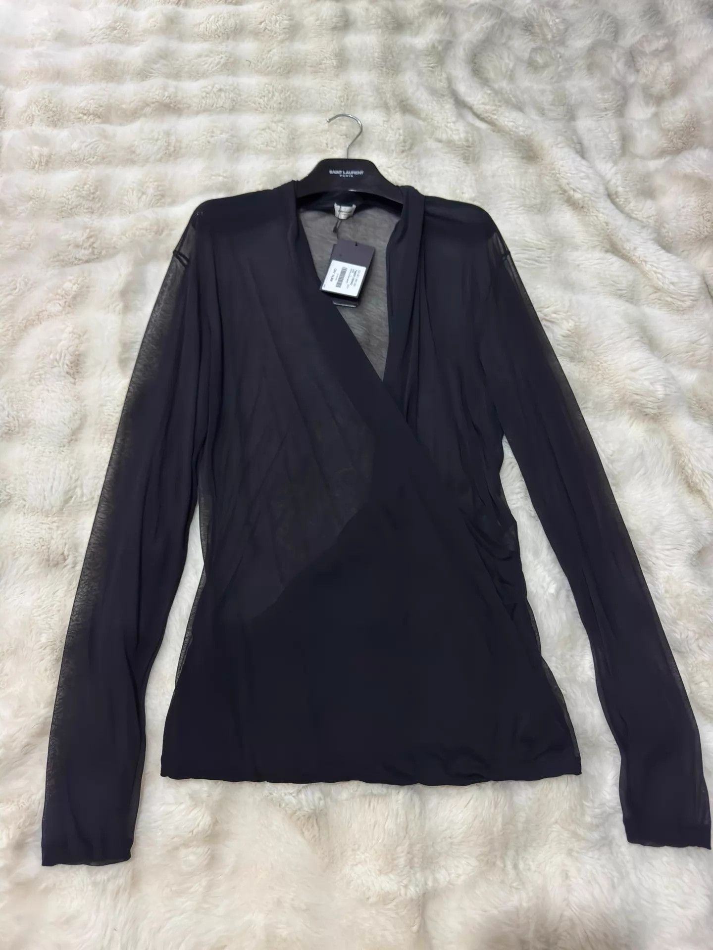 Saint Laurent Paris Saint Laurent Desert Runway Pleated Deep V Sheer Voile TopL Size US L / EU 52-54 / 3 - 2 Thumbnail