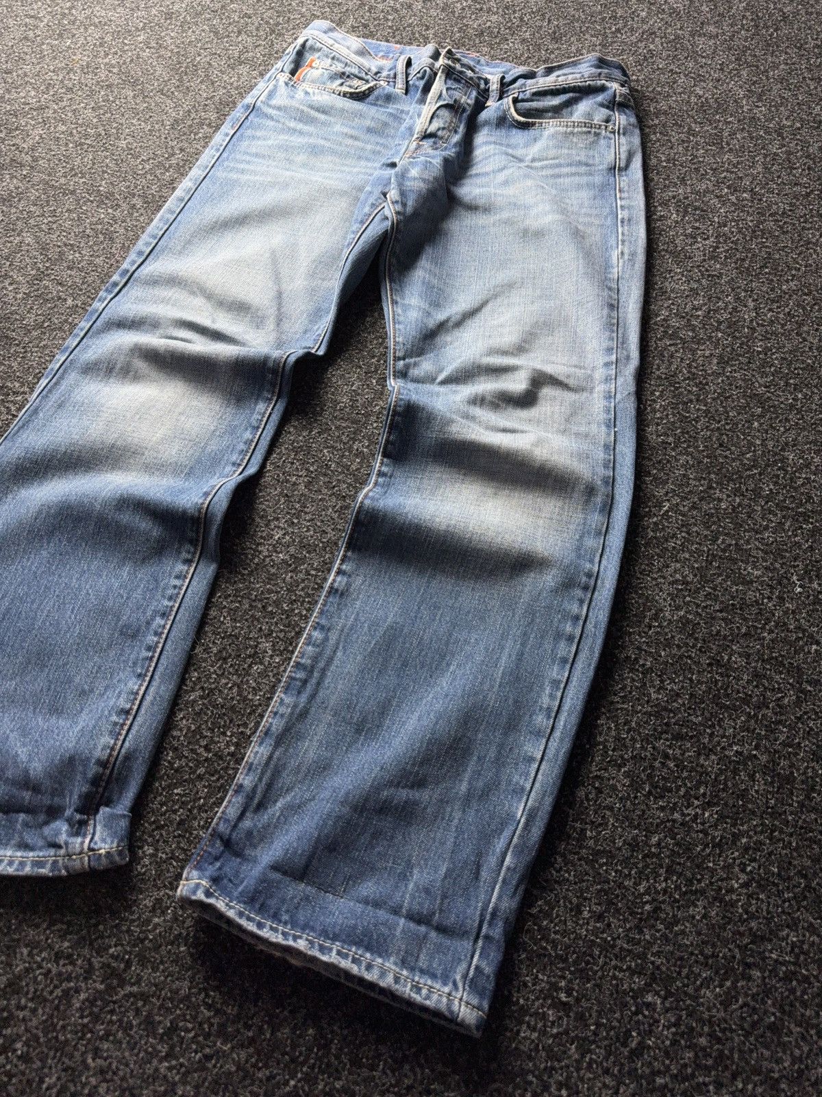 Hugo Boss Vintage 90s Y2K BOSS Orange Distressed Button Fly Jeans Size US 35 - 3 Thumbnail