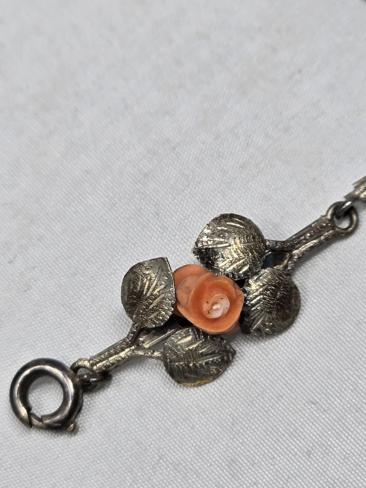 Antique Rivet Antique Sterling Silver Leaf Flower Bracelet Coral Roses Size ONE SIZE - 6 Thumbnail