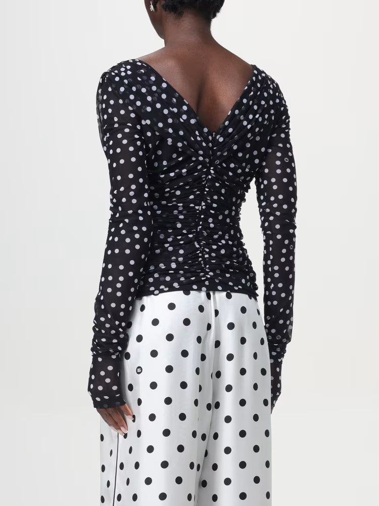 Dolce & Gabbana o1s22i1n1024 Polka Dot Draped Top in Black Size M / US 6-8 / IT 42-44 - 3 Thumbnail