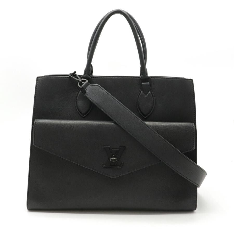 Louis Vuitton Lock Me Tote MM Handbag 2 Way Shoulder Bag Leather Noir