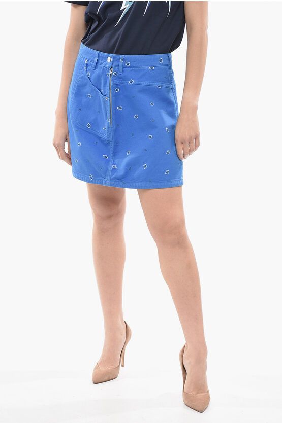 image of Kenzo Paisley Patterned Bandana Denim Miniskirt in Blue, Women's (Size 26)