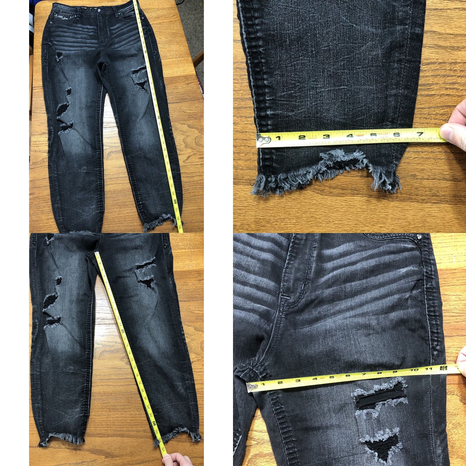 Vintage VINTAGE Rock Revival Jeans Black Womens 34 Slim Ankle 5-Pocket Denim Distressed Embroidered Rhinestone Sequin Studded Rock Biker Metal Size 24" / US 00 / IT 34 - 9 Thumbnail