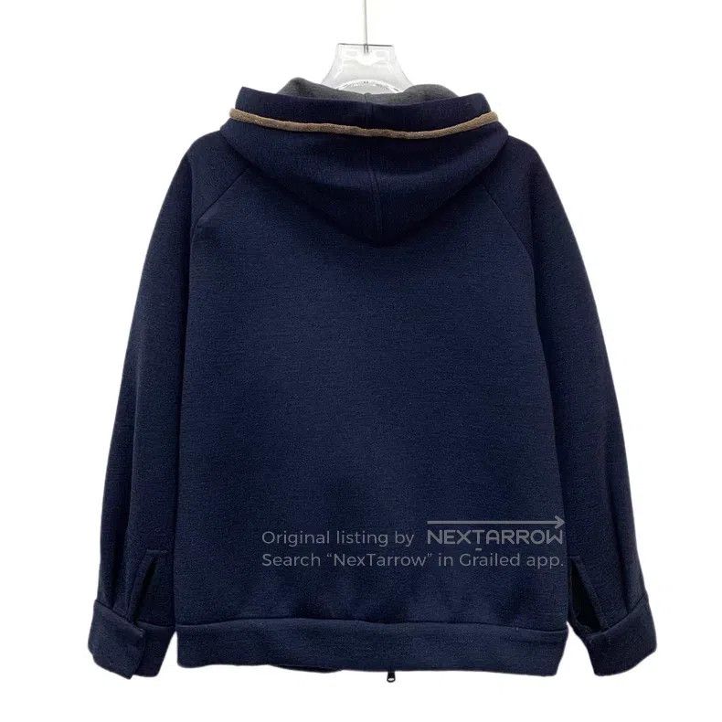 Brunello Cucinelli Brunello Cucinelli Dark Blue Hooded Drawstring Long Sleeve Size US XS / EU 42 / 0 - 2 Thumbnail
