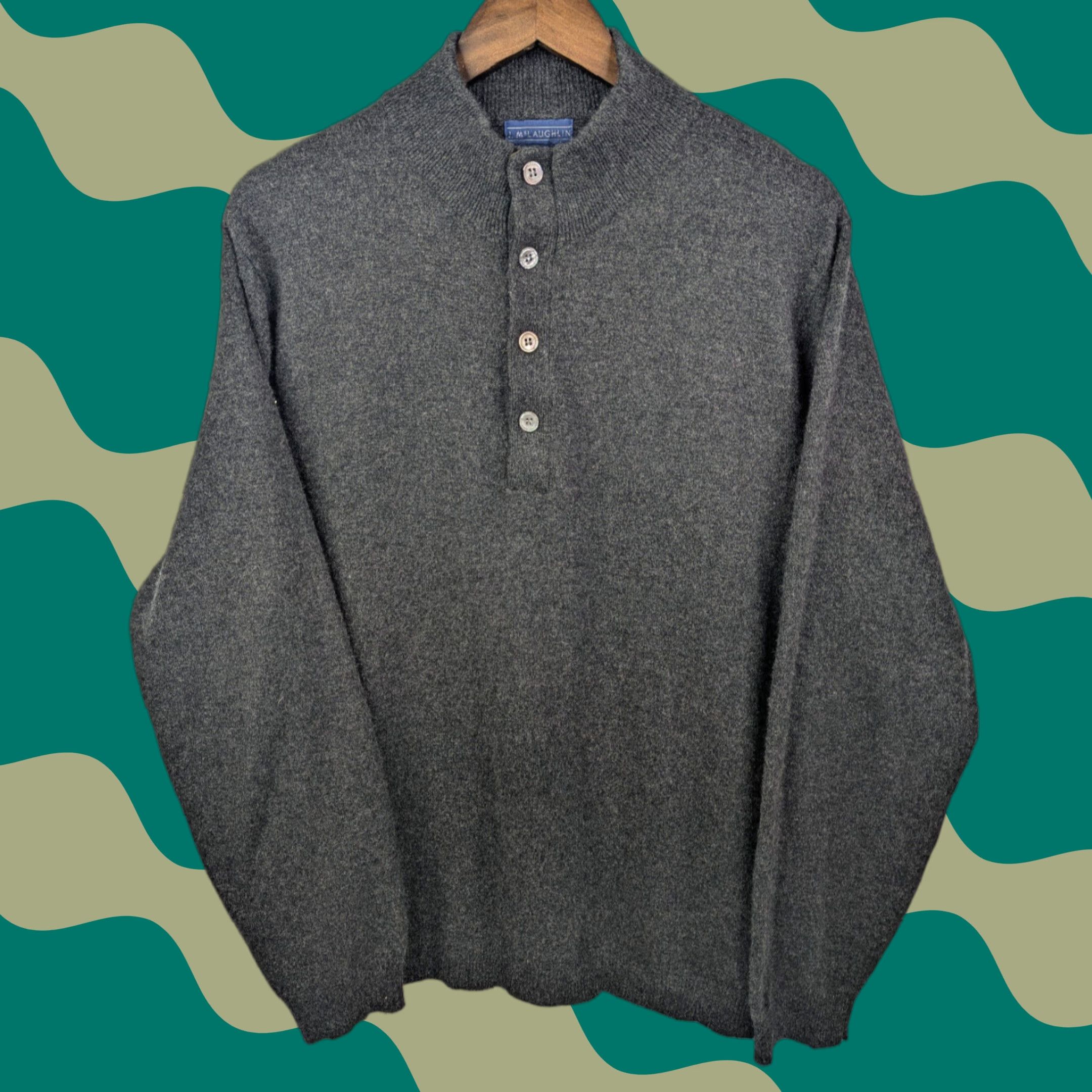 J.McLaughlin J. McLaughlin Grey Cashmere Blend 1/4 Button Pullover Mock Neck Sweater Size L Size US L / EU 52-54 / 3 - 1 Thumbnail