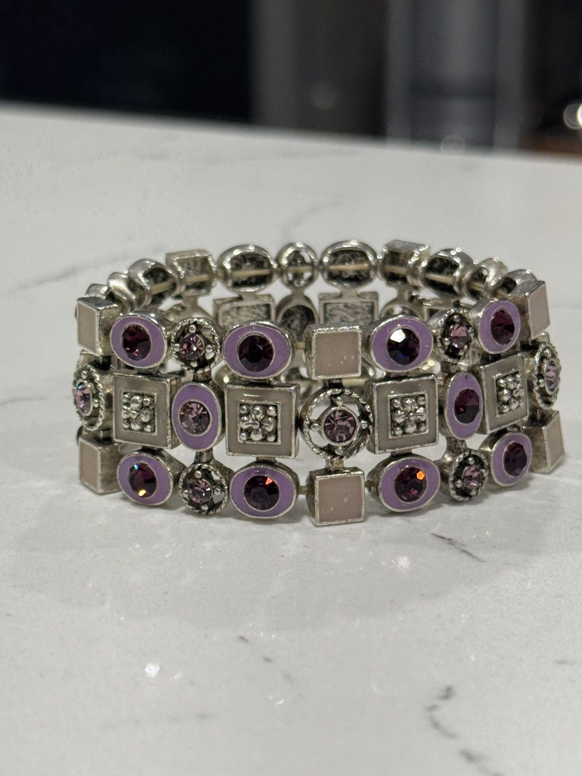 Jewelry Vintage Silver Plated Jewelry with purple enamel and stones Size ONE SIZE - 3 Thumbnail