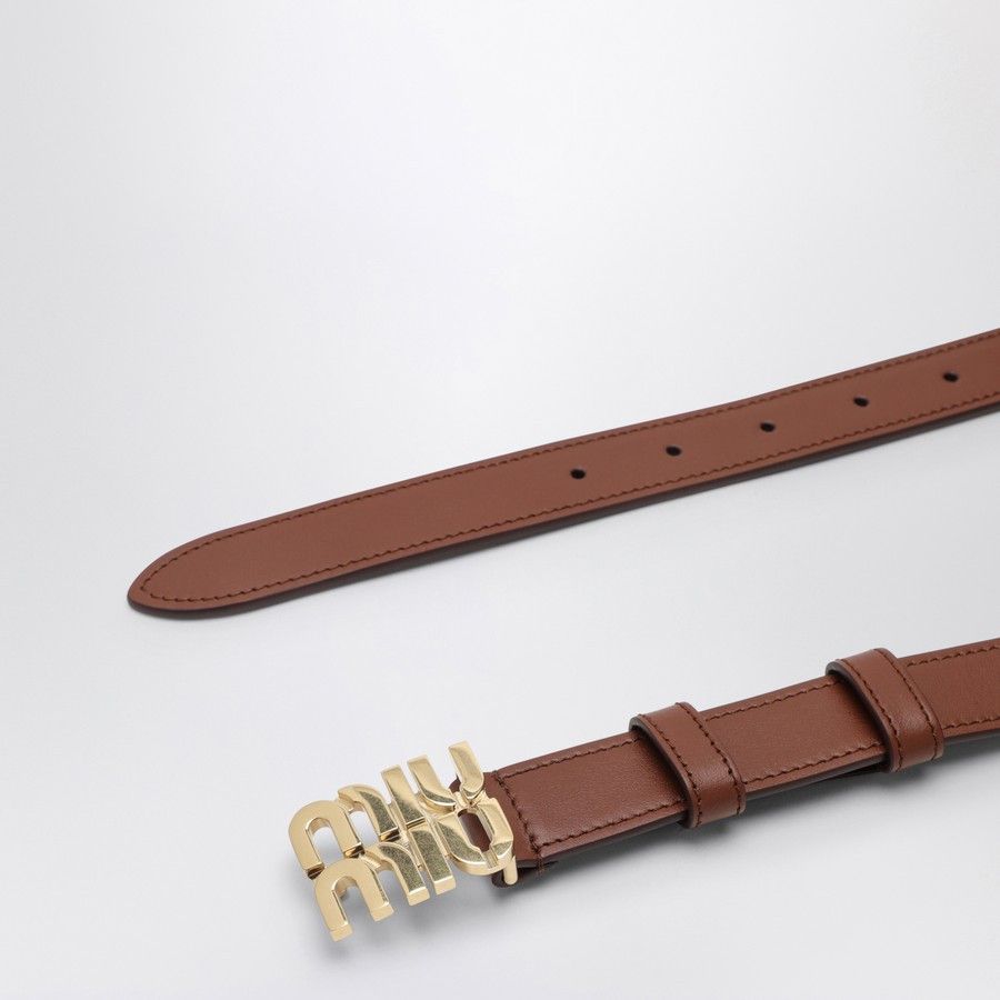 Miu Miu o1d2blof0924 Size: 65 EU / Logo Leather Belt in Brown Size ONE SIZE - 3 Thumbnail