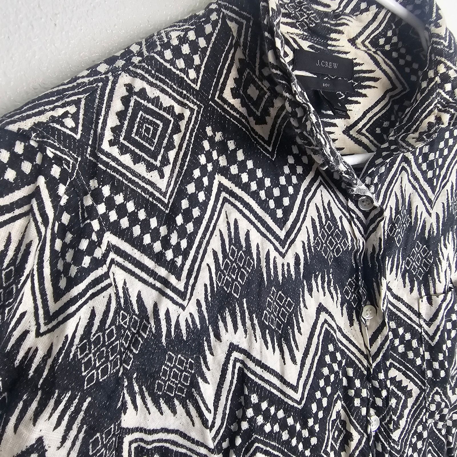 J.Crew J. Crew Women Diamond Ikat Linen Shirt 8 Southwestern Tribal Size M / US 6-8 / IT 42-44 - 6 Thumbnail