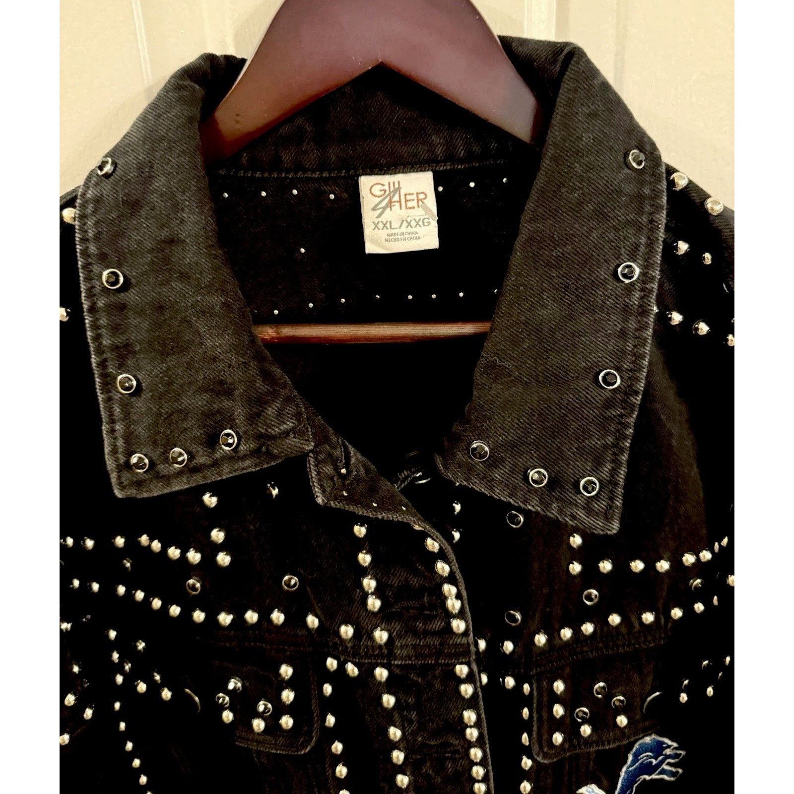 NFL 🦁Detroit Lions NFL Women's XXL Black Denim Jacket Size XXL / US 16-18 / IT 52-54 - 2 Thumbnail