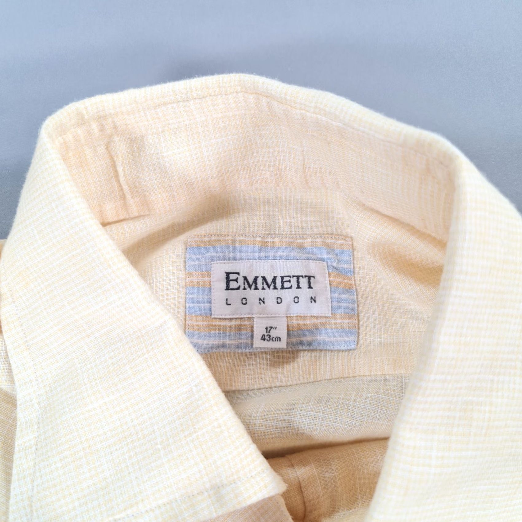Emmett VINTAGE Emmett London Mens Shirt 17 Yellow 100% Linen Double Cuffs Button Up Size US XL / EU 56 / 4 - 3 Thumbnail