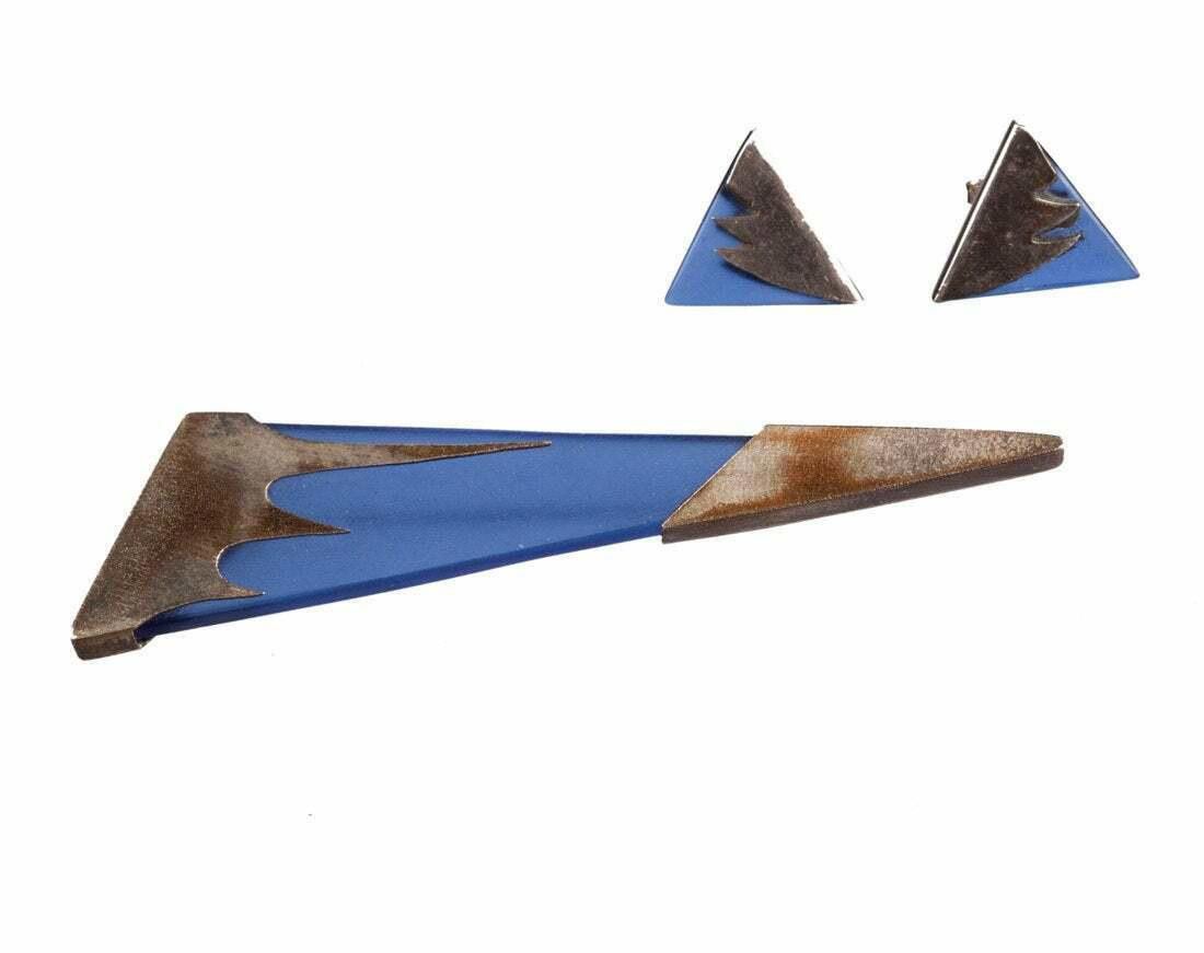 Designer Sterling Silver and Geometric Blue Beach Glass Pin Earrings Size ONE SIZE - 1 Thumbnail