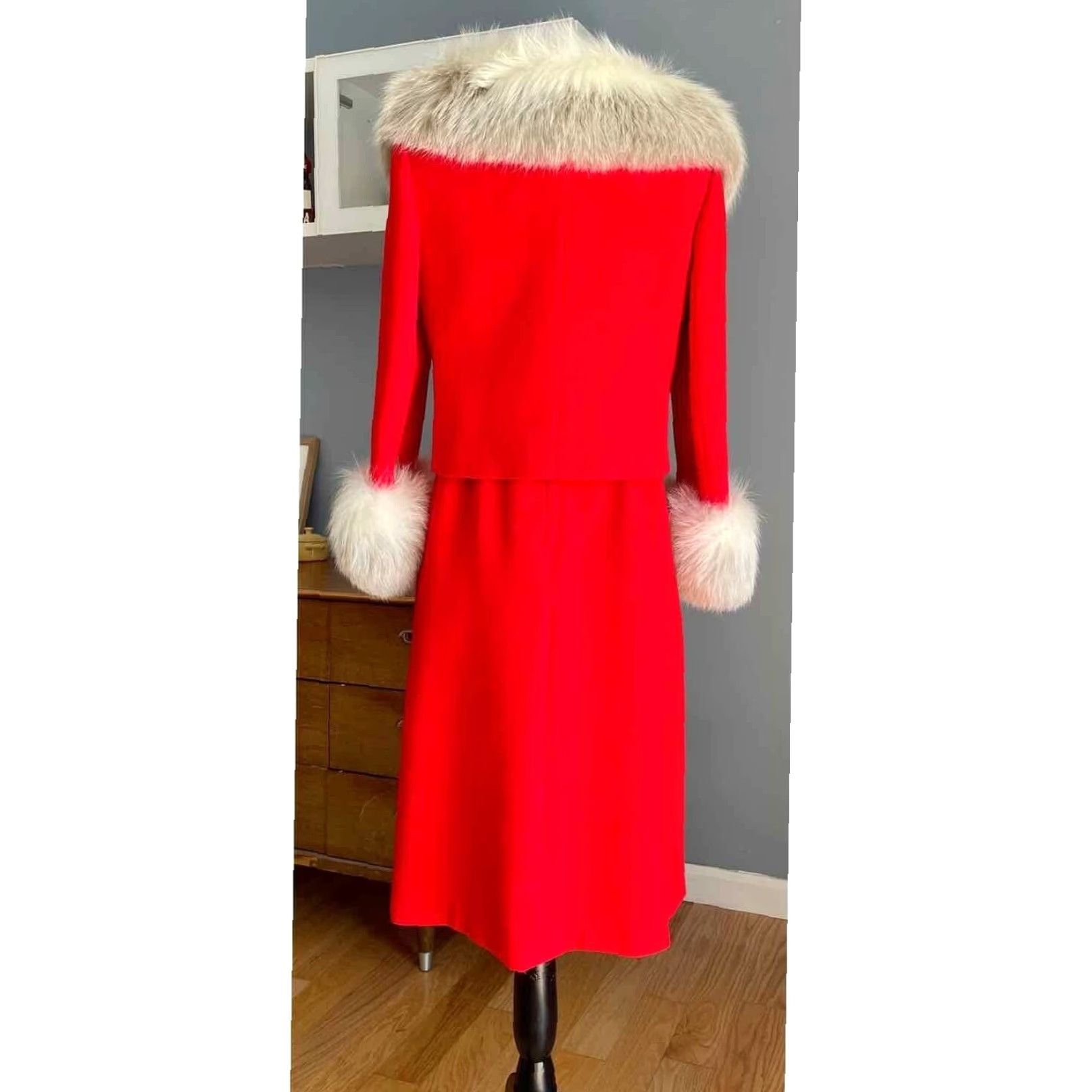 Vintage VINTAGE 60's Bert Schroeder Red Dress & Jacket Suit Fox Fur Trim Wool 100% Size M/L Women/Mens Cocktail Vintage 1960s Sheath Size M / US 6-8 / IT 42-44 - 5 Thumbnail