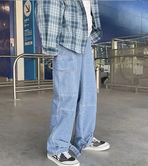Japanese Brand Light Blue Cargo jeans Wide Leg Denim Loose Straight Baggy Size US 34 / EU 50 - 3 Thumbnail