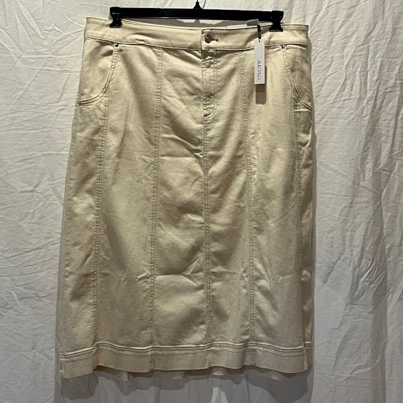 Chicos NWT Chico's Midi Denim Skirt Natural Seeded Cream Sz 4 / XXL Size 42" / US 20 - 1 Thumbnail