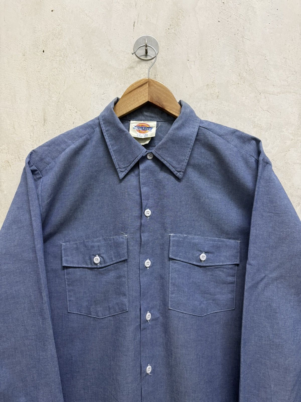 Dickies Vintage 80s Dickies Chambray Mechanic Work Button LS Shirt Size US XL / EU 56 / 4 - 2 Thumbnail