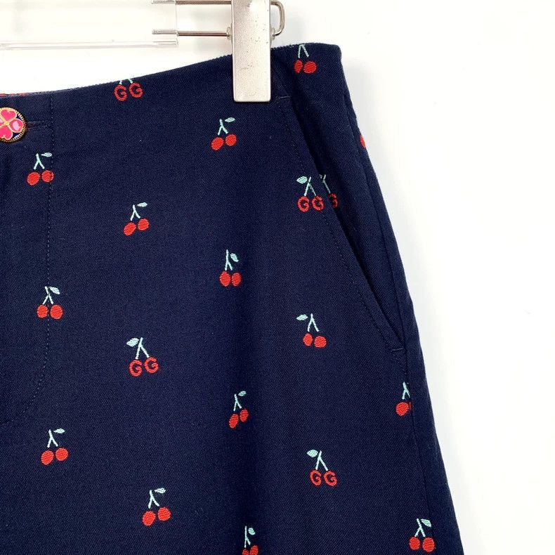 Gucci Gucci Dark blue cherry embroidery full print cotton casual Size US 26 / EU 42 - 3 Thumbnail