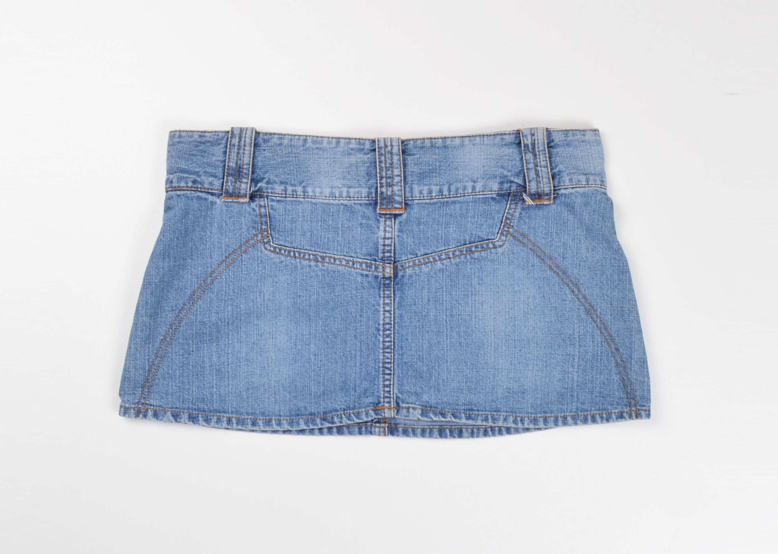 Vintage Vintage Fishbone Y2K Glam Denim Blue Micro Skirt Size 33" - 4 Thumbnail