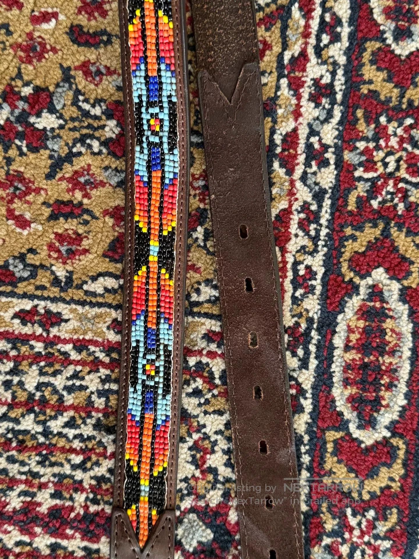 Japanese Brand Handmade Beaded Navajo Western Leather Belt. Size ONE SIZE - 4 Thumbnail