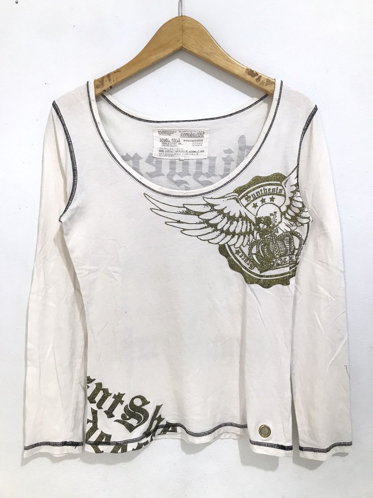 image of 14Th Addiction x Kmrii Double Focus Rock Studded Long Sleeve in White, Men's (Size Medium)