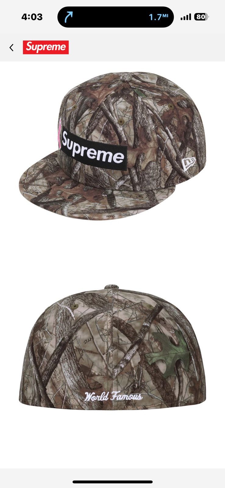 New Era × Supreme Supreme breast cancer awareness box logo real tree camo hat Size ONE SIZE - 2 Thumbnail
