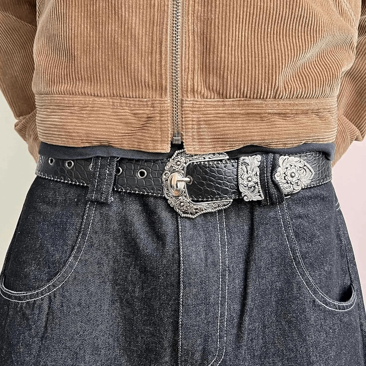Cowboy Equipment vintage style american western silver snakeskin boho belt Size ONE SIZE - 1 Thumbnail