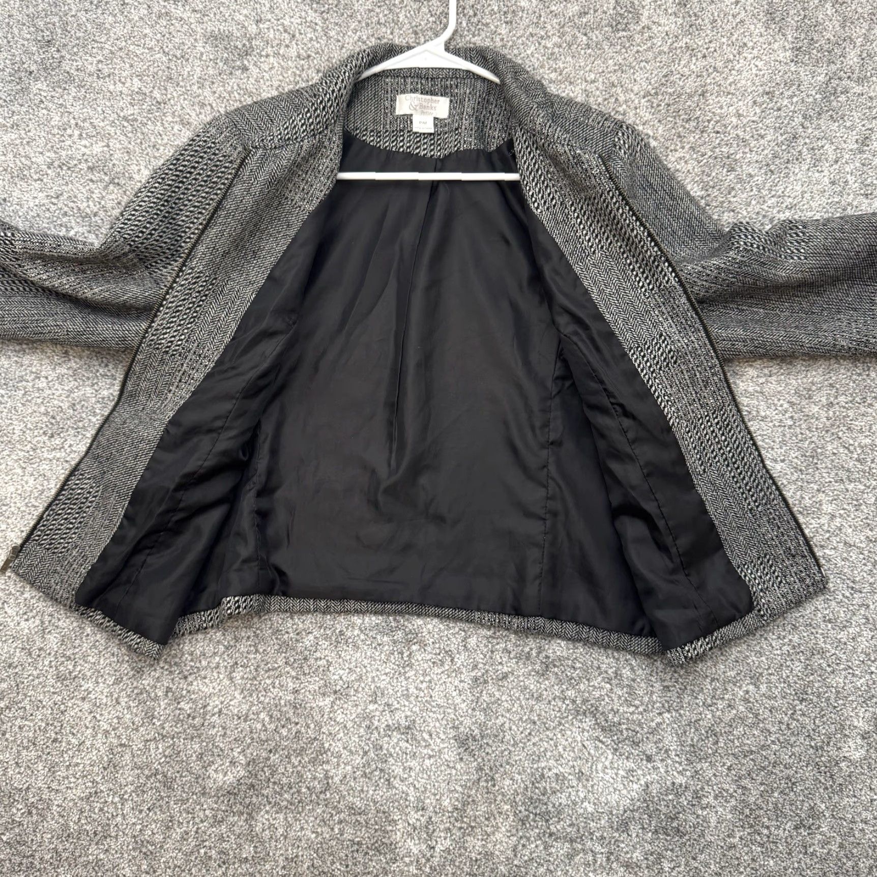Vintage VINTAGE Christopher & Banks Zip Jacket Petite M Tweed Herringbone Wool Blend Black Womens PM 90s Classic Jacket Size M / US 6-8 / IT 42-44 - 6 Thumbnail