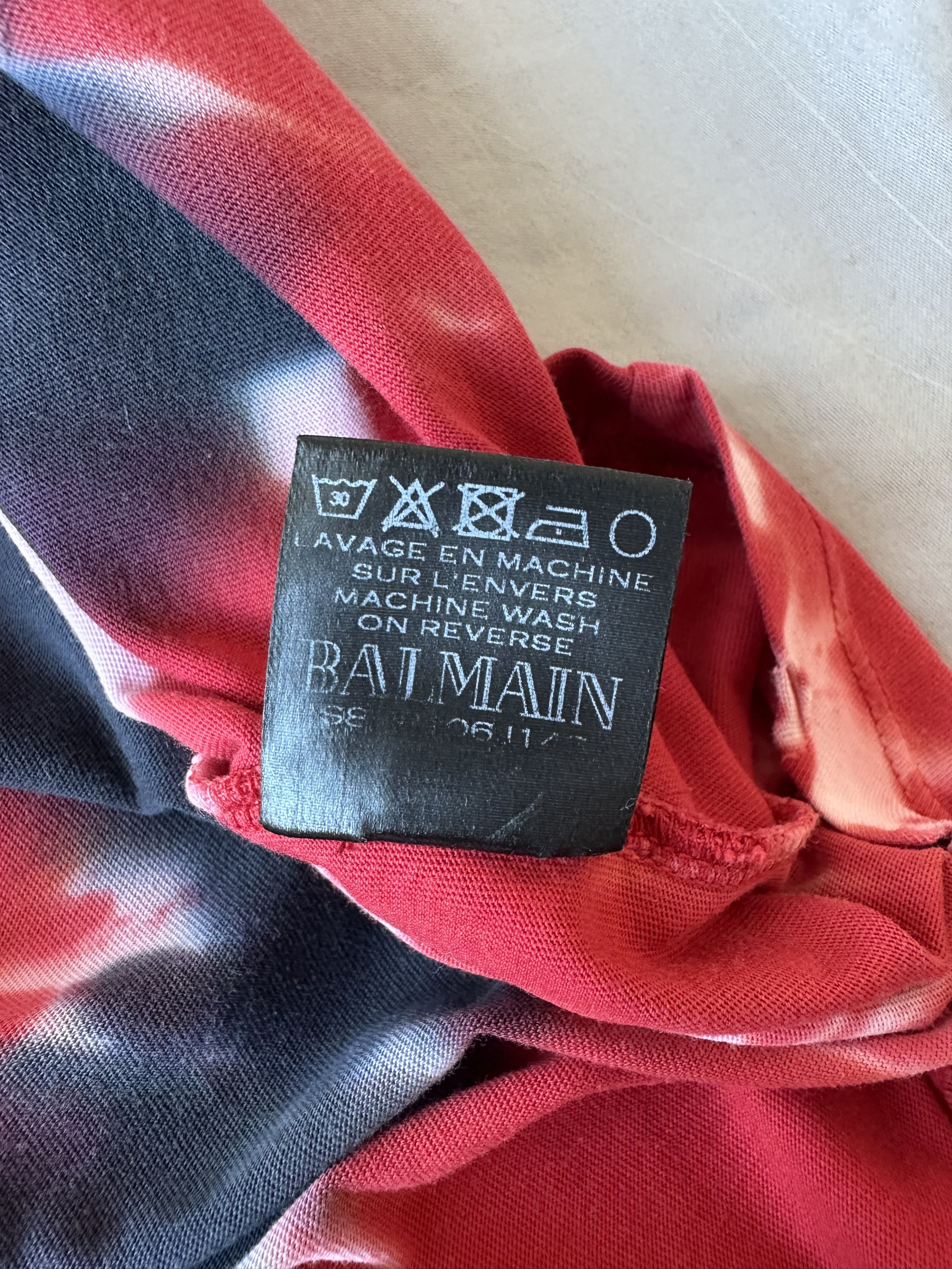 Balmain SS18 Balmain Red Tie Dye Distressed Logo T-shirt Size US M / EU 48-50 / 2 - 6 Thumbnail