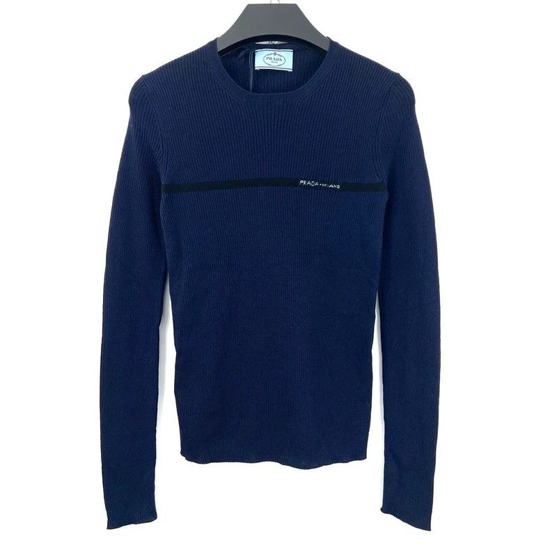 Prada Prada Dark blue chest logo knitted bottom long sleeves 2505 Size XS / US 0-2 / IT 36-38 - 1 Thumbnail